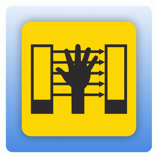 Aufkleber Achtung Lichtschranke mit Symbol Hand