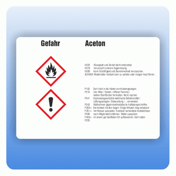 Gefahrstoffaufkleber Aceton für Behälter von 3 bis 50 Liter