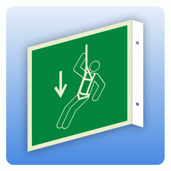 Fahnenschild Rettungszeichen E073 Notfall-Klettergeschirr ISO 7010