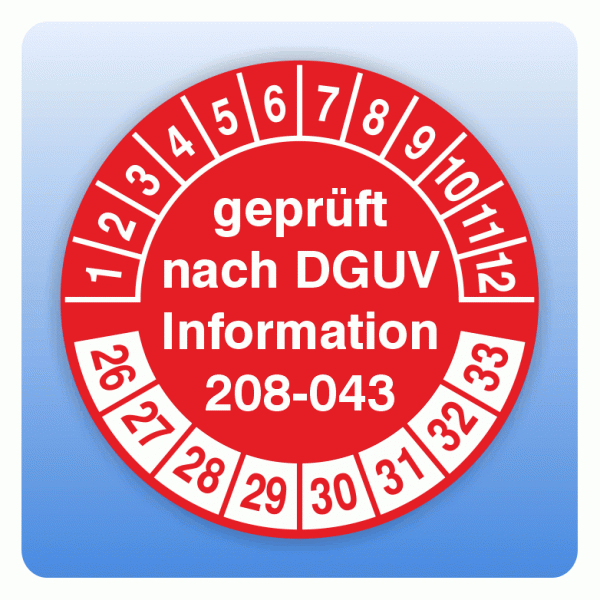 Prüfplakette geprüft nach DGUV Information 208-043