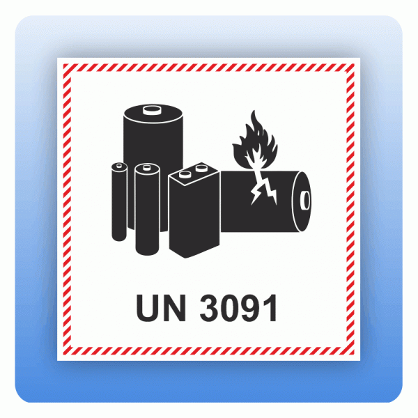 Versandaufkleber UN 3091 Lithium Metall Batterien mit Gerät