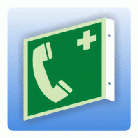 Fahnenschild Rettungszeichen E004 Notruftelefon ISO 7010