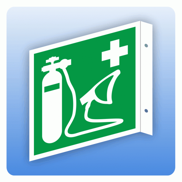 Fahnenschild Rettungszeichen E028 Wiederbelebungsgerät ISO 7010
