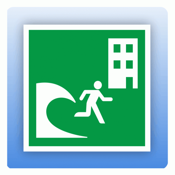 Aufkleber Rettungszeichen E063 Tsunami-Zufluchtsgebäude ISO 7010