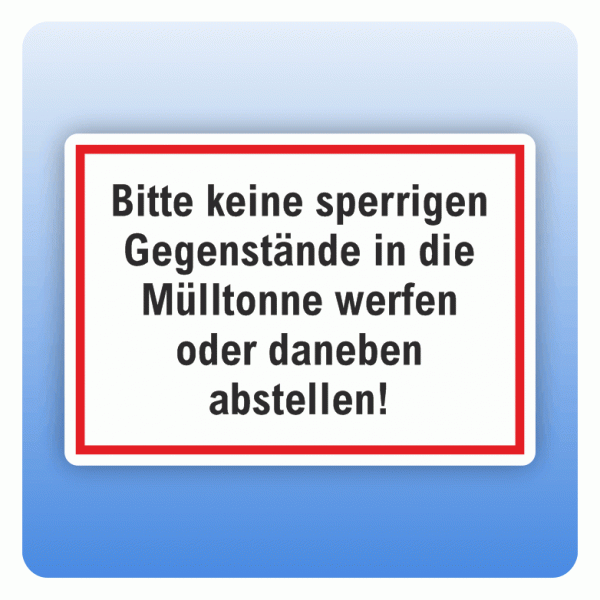 Aufkleber für Mülltonnen Keine sperrigen Gegenstände in die Mülltonne werfen