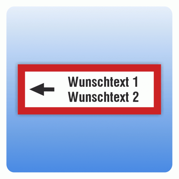 Aufkleber Feuerwehrzeichen Wunschtext zweizeilig mit Pfeil nach links nach DIN 4066
