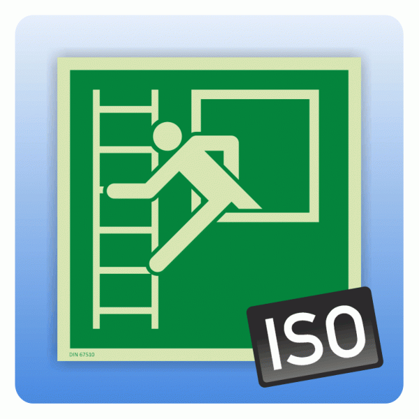 Rettungszeichen Notausstieg mit Fluchtleiter links ISO 7010