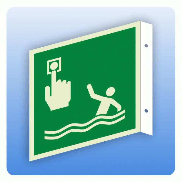 Fahnenschild Rettungszeichen E069 Person-über-Bord-Melder ISO 7010