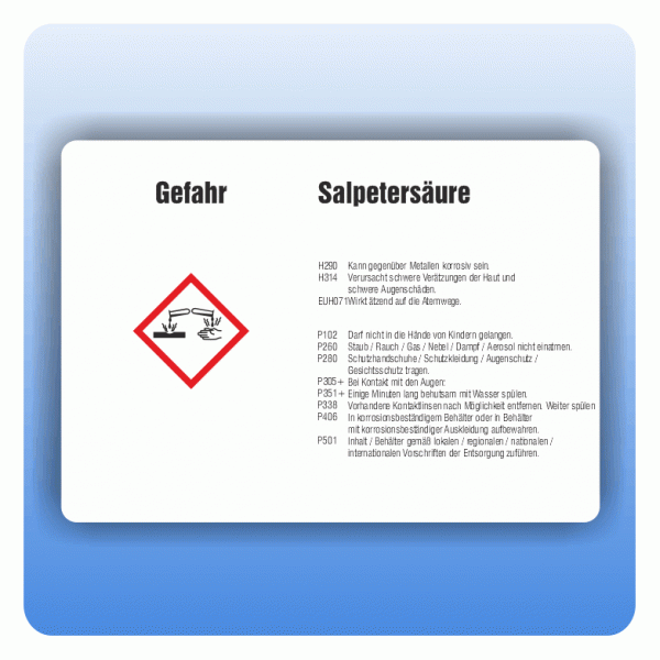 Gefahrstoffaufkleber Salpetersäure für Behälter ab 500 Liter