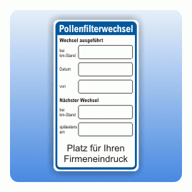 Serviceaufkleber Pollenfilterwechsel mit Firmeneindruck