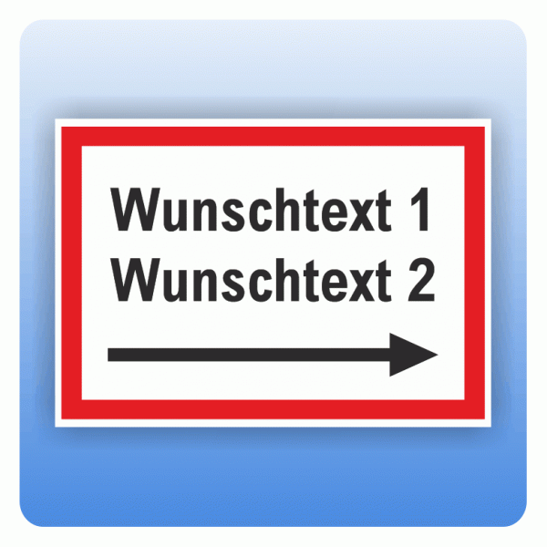 Schild Wunschtext zweizeilig mit Pfeil nach rechts