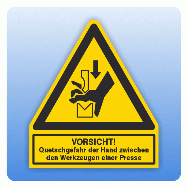 Kombi Warnsymbol Vorsicht Quetschgefahr der Hand zwischen den Werkzeugen einer Presse W030