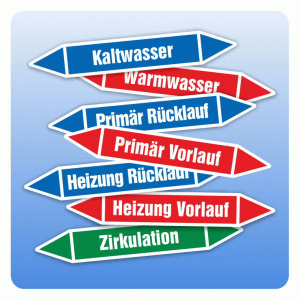 Rohrpfeile-Set für Wärmepumpen (7 Sorten a 10 Stück)