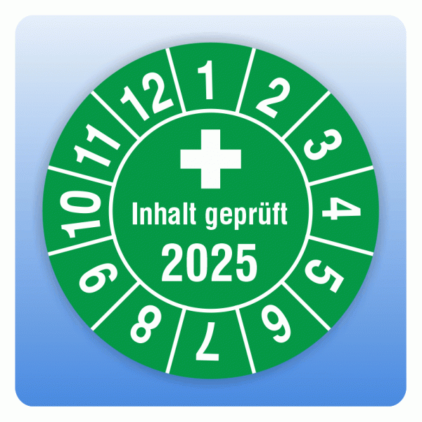 Prüfplakette Inhalt geprüft 2025 für Verbandskasten