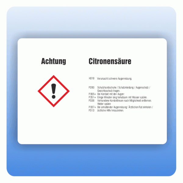 Gefahrstoffaufkleber Citronensäure für Behälter von 50 bis 500 Liter