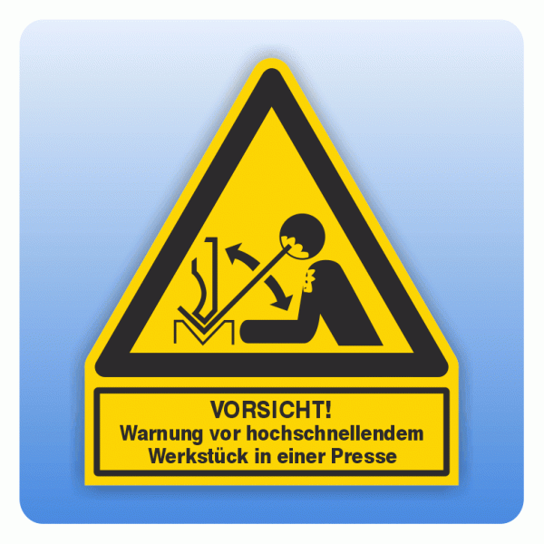 Kombi Warnsymbol Vorsicht Warnung vor hochschnellendem Werkstück in einer Presse W032