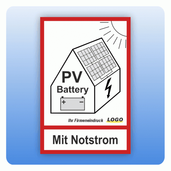 Aufkleber PV-Anlage mit Notstrom (mit Firmeneindruck/Logo)