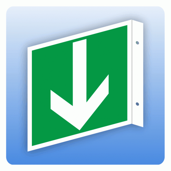 Fahnenschild Rettungszeichen Pfeil nach unten