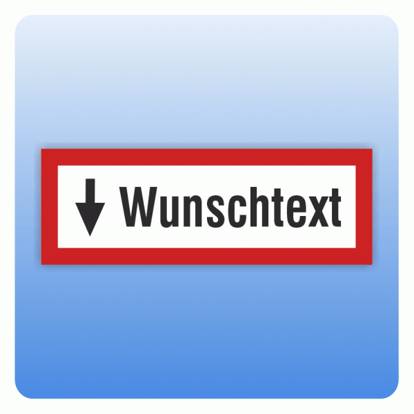 Feuerwehrzeichen Wunschtext mit Pfeil nach unten nach DIN 4066