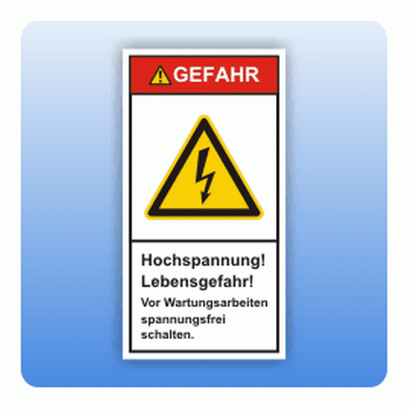 Sicherheitszeichen Hochspannung Lebensgefahr, hoch (ISO 3864)