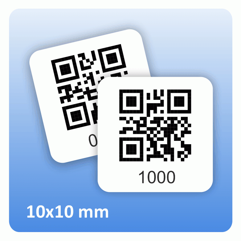 Aufkleber nummerriert mit QR Code im Format 10x10 mm online bestellen