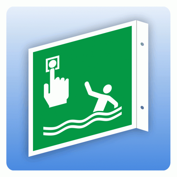 Fahnenschild Rettungszeichen E069 Person-über-Bord-Melder ISO 7010