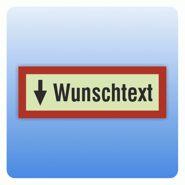 Feuerwehrzeichen Wunschtext mit Pfeil nach unten nach DIN 4066