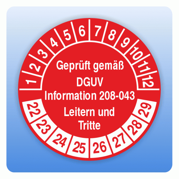 Prüfplakette geprüft gem DGUV Information 208-043 Leitern Tritte