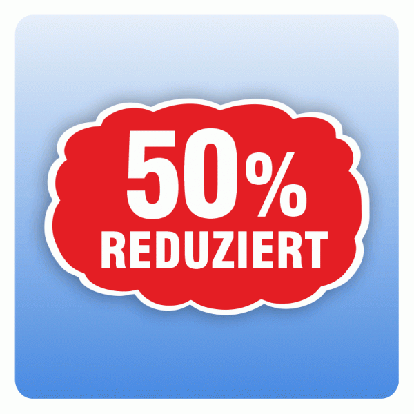 Rabattaufkleber 50 Prozent reduziert für Schaufenster