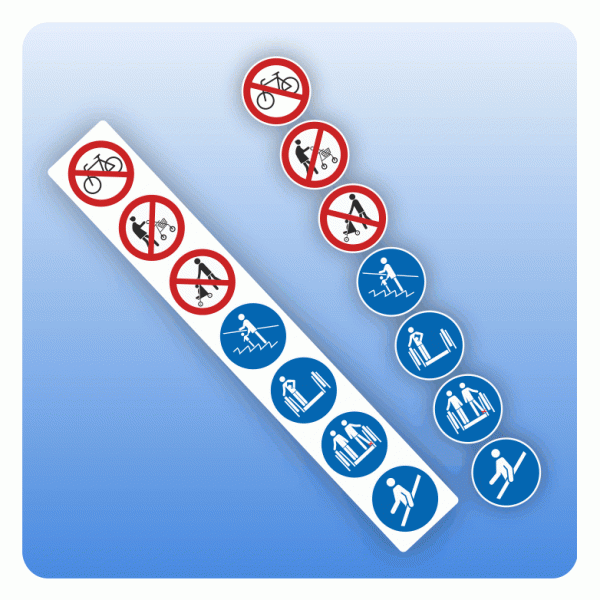 Aufkleber Hinweise für Rolltreppen im Aussenbereich