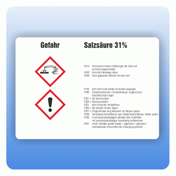 Gefahrstoffaufkleber Salzsäure 31 Prozent für Behälter ab 500 Liter