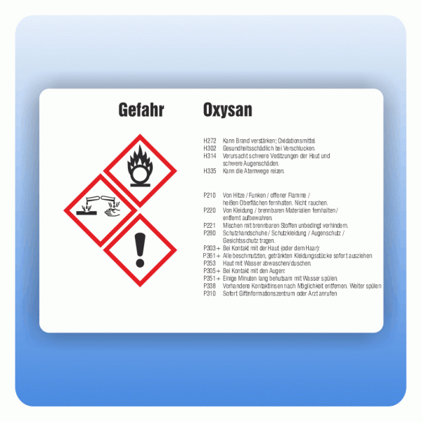 Gefahrstoffaufkleber Oxysan für Behälter von 3 bis 50 Liter