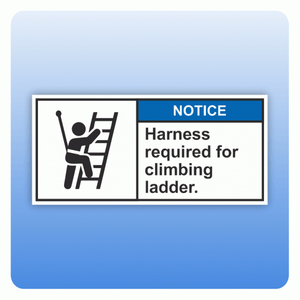 Sicherheitszeichen Harness required for climbing ladder (ANSI Z535) Aufkleber