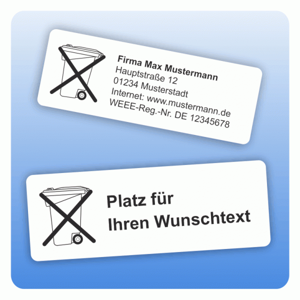 WEEE Aufkleber Etikett weiss mit Wunschtext