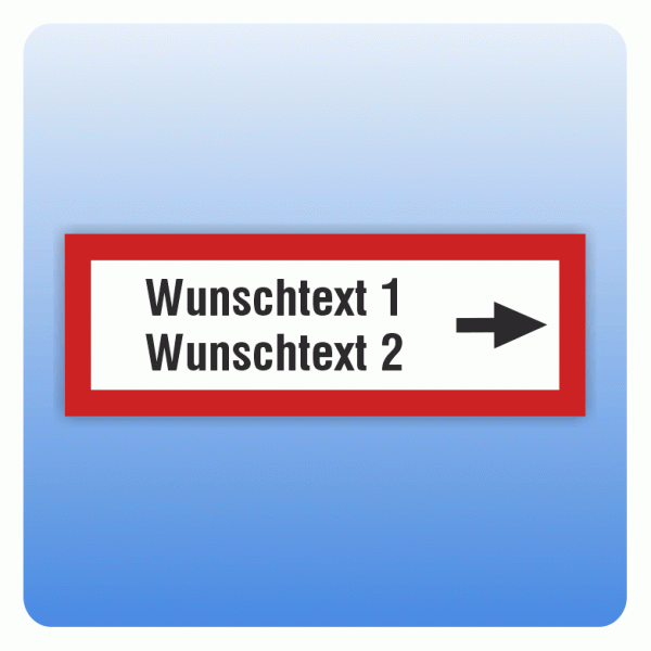 Feuerwehrzeichen Wunschtext zweizeilig mit Pfeil nach rechts nach DIN 4066