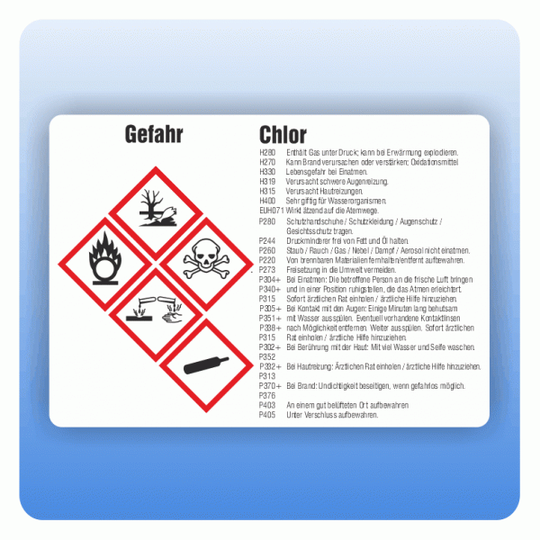 Gefahrstoffaufkleber Chlor für Behälter bis 3 Liter
