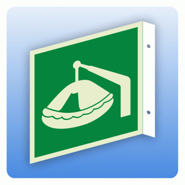 Fahnenschild Rettungszeichen E039 Mit Davit aussetzbares Rettungsboot ISO 7010
