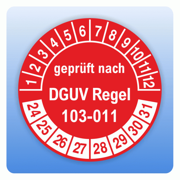 Prüfplakette geprüft nach DGUV Regel 103-011