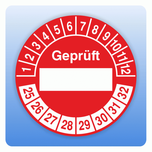 Prüfplakette geprüft mit Textfeld