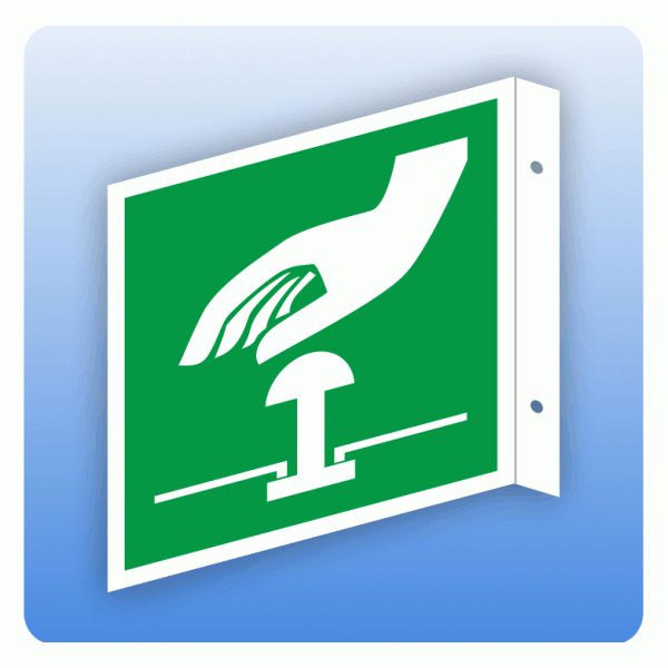 Fahnenschild Rettungszeichen E020 Not-Halt-Knopf ISO 7010