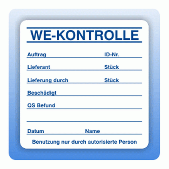 Qualitätssicherung Aufkleber "WE-Kontrolle" in blau