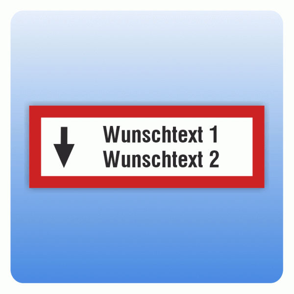 Feuerwehrzeichen Wunschtext zweizeilig mit Pfeil nach unten nach DIN 4066