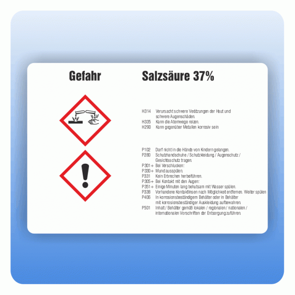 Gefahrstoffaufkleber Salzsäure 37 Prozent für Behälter ab 500 Liter