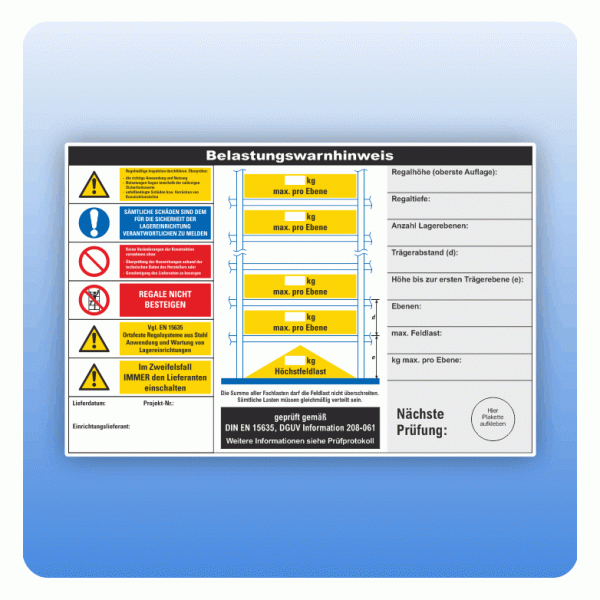 Belastungswarnhinweis für Palettenregal