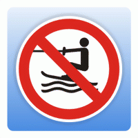 Verbotsschild P058 Wasserski-Aktivitäten verboten