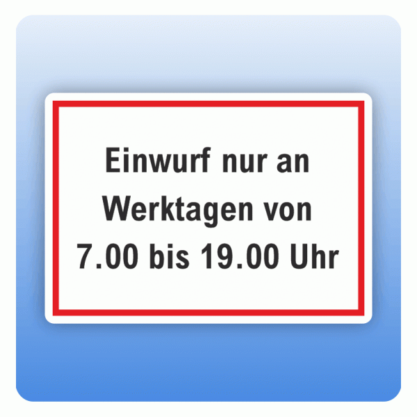 Aufkleber Einwurf nur an Werktagen