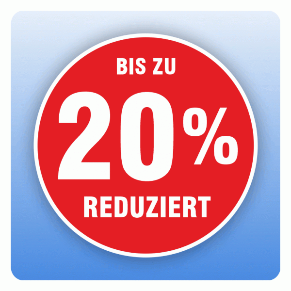 Rabattaufkleber 20 Prozent reduziert für Schaufenster