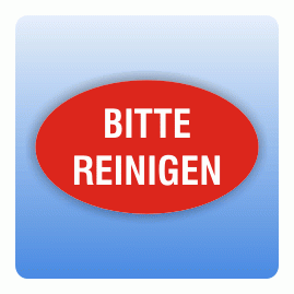 Qualitätssicherung Aufkleber "Bitte reinigen" oval in rot
