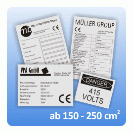 Typenschilder bzw. Bezeichnungschilder graviert (ab 150 bis 250 cm²)