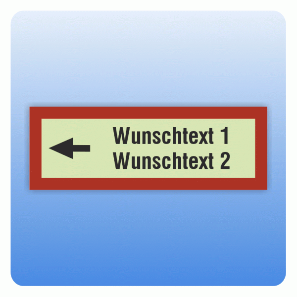 Feuerwehrzeichen Wunschtext zweizeilig mit Pfeil nach links nach DIN 4066